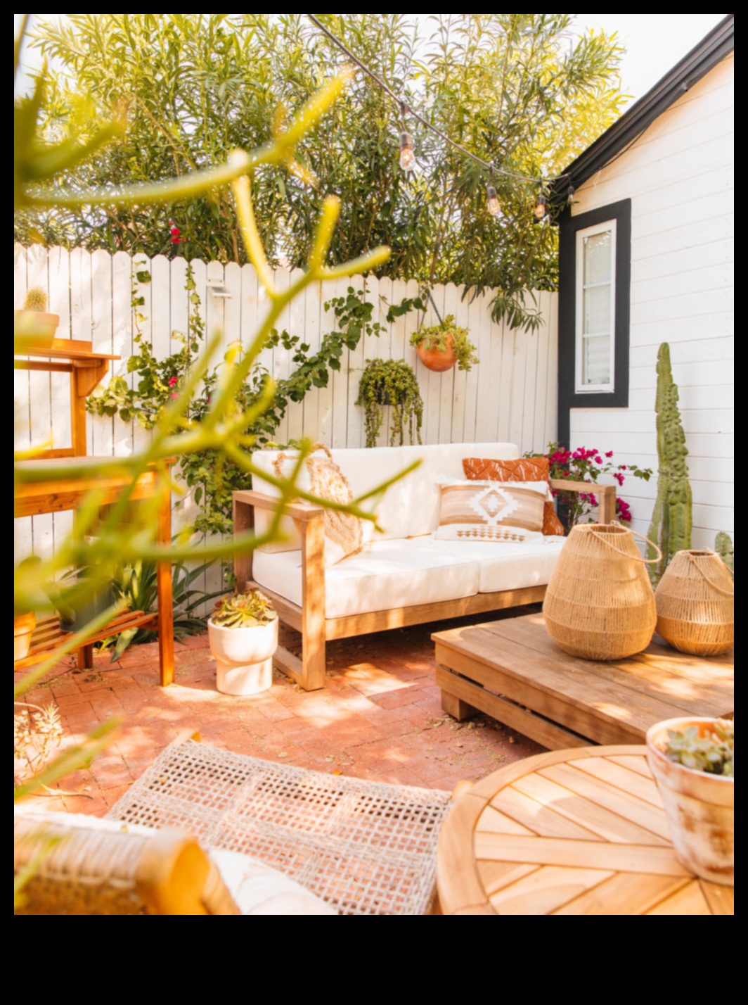 Vai varat ieteikt veidus, kā izmantot eklektisku āra terases dekoru ar dinamiskiem Boho spilveniem?