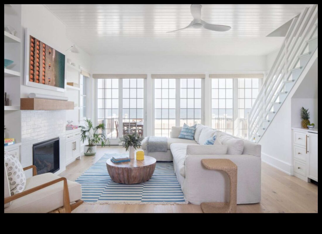 Vai varat ieteikt, kā izveidot piekrastes iedvesmotu dzīvojamo istabu ar pludmales elementiem?