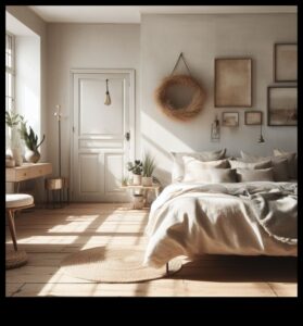 Skandināvu guļamistabas dekoru idejas mieram