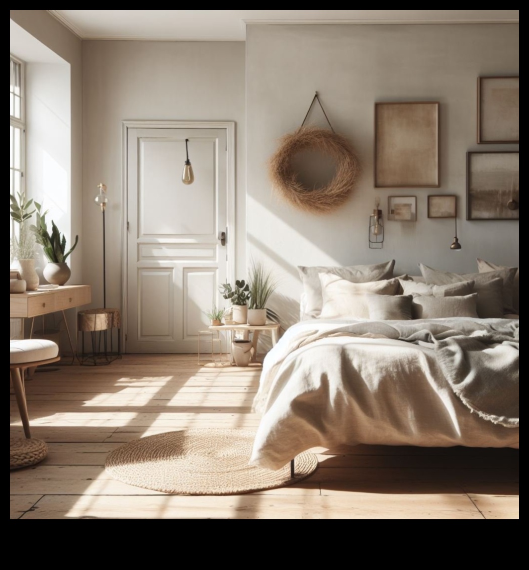 Skandināvu guļamistabas dekoru idejas mieram